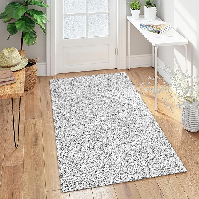 Collive Boho Washable Area Rugs 3x5 Kitchen Area Rugs Rubber Backed Woven Braided Carpet Non-Slip Farmhouse Bedroom Rugs Gray Indoor Front Door Rugs for Entryway Bathroom Balcony