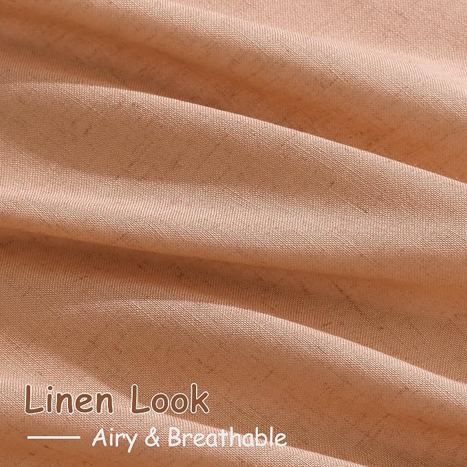 Peach Quartz Linen Curtains 102 Inch Length 2 Panels Back Tab Rod Pocket Semi Sheer Light Filtering Curtains Burlap High Window Living Room Neutral Farmhouse Decor for High Ceiling Spaces 52x102