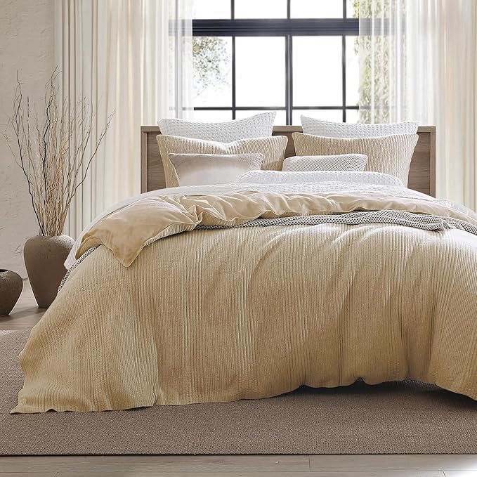 Duvet Cover Set - Full/Queen, Soft Jersey Knit Bedding - 3 Piece - Oatmeal Beige
