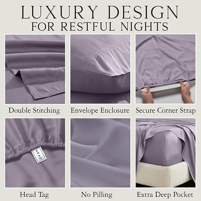 KARISSA MAE Pure Viscose from Bamboo Standard Size Pillowcase Set | 100% FSC Certified | Luxuriously Soft | Cooling | [Plum]