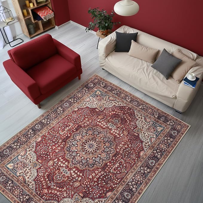 Keen Home Design 5x7 Rug - Machine Washable Area Rug with Non-Slip Backing, Ideal for Living Room, Dining Room, Bedroom - Vintage, Easy Clean, Durable, Low Pile Rug - (5' x 7')