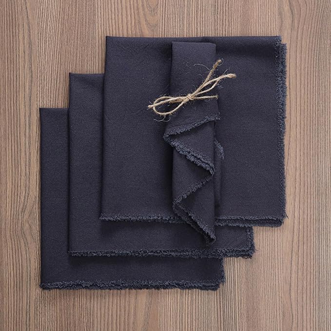 Ramanta Home Cloth Napkins Set of 4 Steel Grey 18x18 Inch - Spring Soft & Durable Frayed Dinner Napkin for Easter Wedding, Birthday | Heavy Weight Fabric Table Linen for Everyday Use Family Dinners