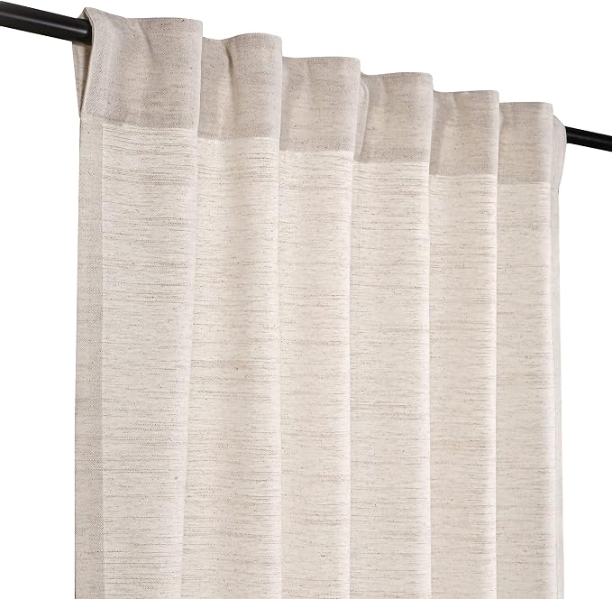 Farmhouse Linen Curtains 50x63 Inch Set of 2 Panels, Natural Flax Poly Slub Tab Top Drapes, Light Filtering Room Darkening Curtains for Bedroom & Living Room – Rustic Natural Window Treatment