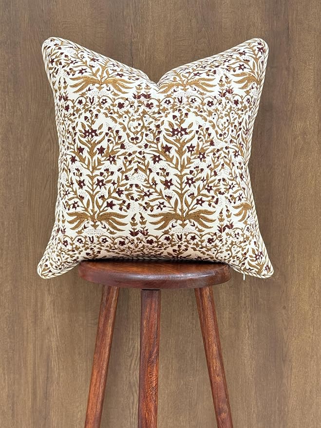 ATOSII Block Print Boho Throw Pillow Covers, 20 X 20, Set of 2, Decorative Couch Pillows for Living Room, 100% Cotton Canvas Acccent Pillows, Christmas Thanksgiving Fall Preppy Throws - Nargis Cider