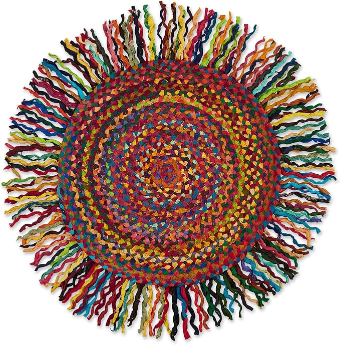 DII Chindi Home Collection Handwoven Multicolor Area Rag Rug, 3' Round with Fringe, Multi-Color
