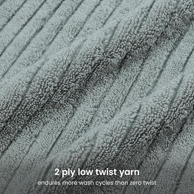BIOWEAVES 100% Organic Cotton 700 GSM Luxury Ribbed Bath Towel Set for Bathroom 30" x 58" GOTS Certified - ICY Fjord, Pack of 2