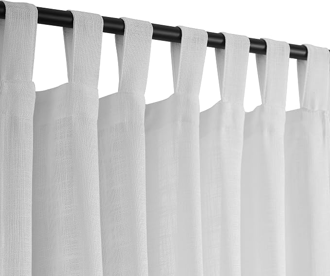 Semi Sheer Curtains- Light Filtering, Machine Washable Tab Top Drapes for Living Room Bedroom (White, 52" W x 108" L, Pack of 2)