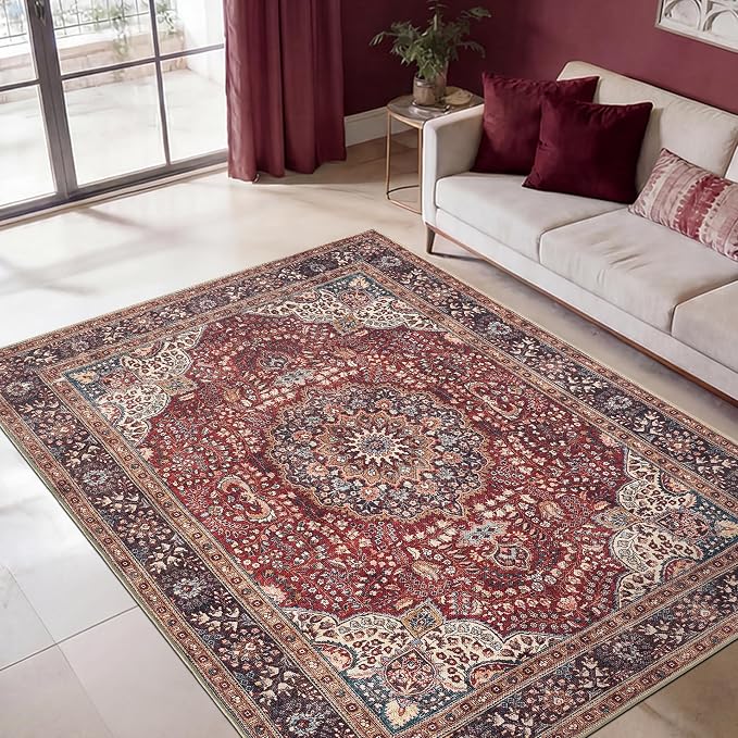 Keen Home Design 48"x72" Rug - Machine Washable Area Rug with Non-Slip Backing, Ideal for Living Room, Dining Room, Bedroom - Vintage, Easy Clean, Durable, Low Pile Rug - (4' x 6')
