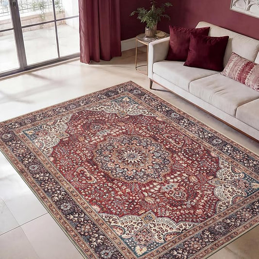 Keen Home Design 48"x72" Rug - Machine Washable Area Rug with Non-Slip Backing, Ideal for Living Room, Dining Room, Bedroom - Vintage, Easy Clean, Durable, Low Pile Rug - (4' x 6')