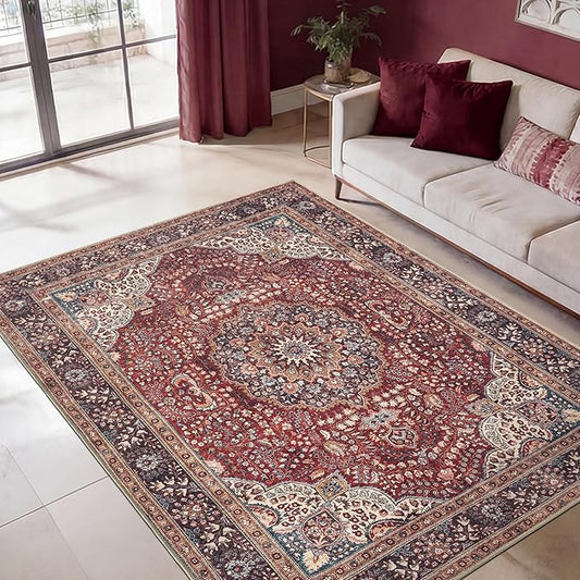 Keen Home Design 5x7 Rug - Machine Washable Area Rug with Non-Slip Backing, Ideal for Living Room, Dining Room, Bedroom - Vintage, Easy Clean, Durable, Low Pile Rug - (5' x 7')