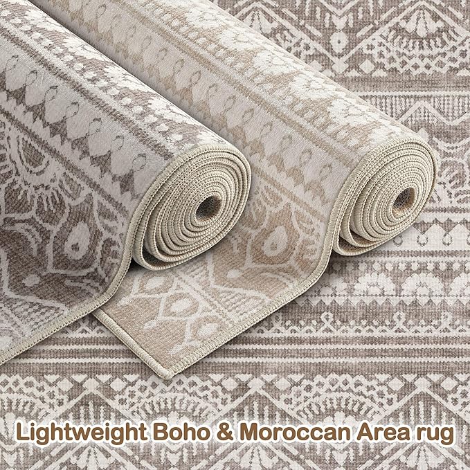 Tortania Area Rug Living Room Rugs - 5x7 Washable Large Soft Neutral Boho Moroccan Bohemian Farmhouse Rug Indoor Floor Carpet for Bedroom Under Dining Table Home Office Decor - Dark Brown