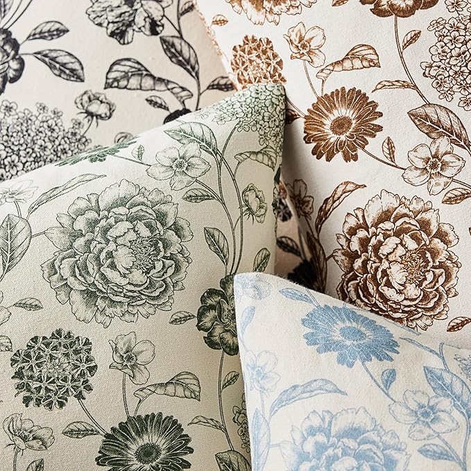 100% Cotton Botanical Throw Pillow Covers Set of 2, 20x20 Inch Brown, Farmhouse Double-Sided Floral Print Decorative Cushion Covers Pillow Cases Boho Home Decor