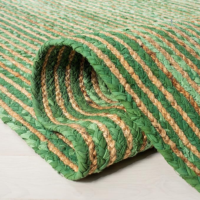 SAFAVIEH Cape Cod Collection Runner Rug - 2'3" x 16', Green & Natural Brown, Handmade Jute & Cotton, Woven Braided Design (CAP202Y)