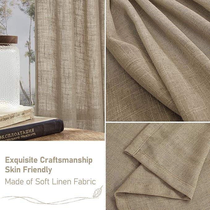 LAMIT Taupe Linen Curtains 45 Inch Length 2 Panels, Light Filtering Panels Back Tab and Rod Pocket Country Decor Drapes for Kitchen/Window/Loft Room/Bedroom, 34 x 45 Inch