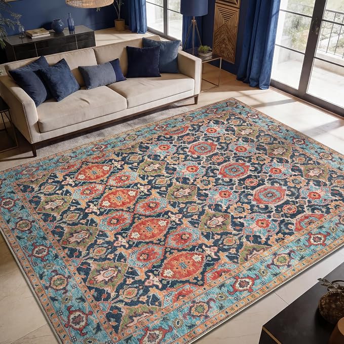 Keen Home Design 10x14 Rug - Machine Washable Area Rug with Non-Slip Backing, Ideal for Living Room, Dining Room, Bedroom - Vintage, Easy Clean, Durable, Low Pile Rug - (9'7" x 14')