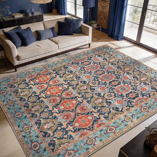 Keen Home Design 8x10 Rug - Machine Washable Area Rug with Non-Slip Backing, Ideal for Living Room, Dining Room, Bedroom - Vintage, Easy Clean, Durable, Low Pile Rug - (8' x 10')