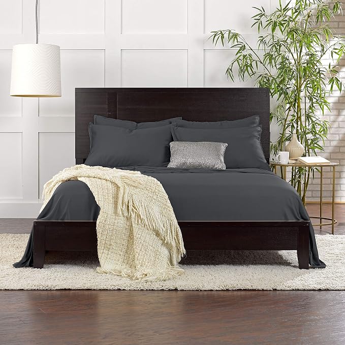 Pure Bamboo Twin Sheets, Genuine 100% Organic Viscose Derived from Bamboo Bed Sheet Set, Luxuriously Soft & Cooling, Double Stitching, 2 Year Quality Promise (Twin, Charcoal)
