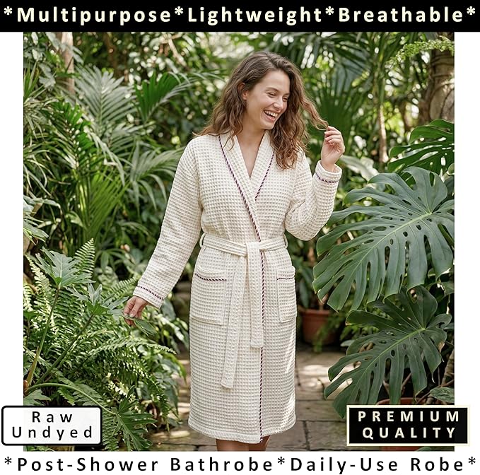 PÜSKÜL Luxury Waffle Robe for Women & Men - Natural 100% Turkish Cotton Bathrobe - Housecoat Womens & Housecoat Mens