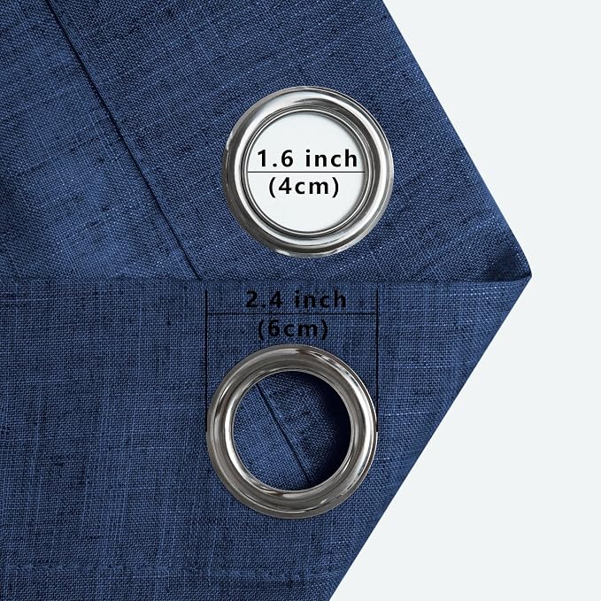 Pitalk Navy Blue Linen Curtains 90 Inch Length 2 Panels Set for Living Room Grommet Drapes Light Filter Semi Sheer Opaque Dark Blue Indigo Curtains for Bedroom Patio Closet Door Primitive 52x90 Long