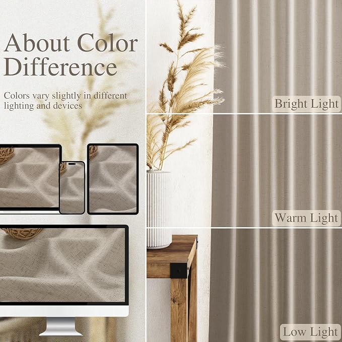 Cobblestone Linen Curtains 132 Inch Length for Living Room Light Filtering Semi Sheer Curtain Back Tab Modern Farmhouse Decor Elegant Drapes Floor to Ceiling High Window for Bedroom 52x132, 2 Panels