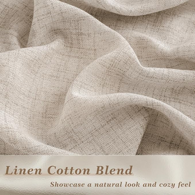 Linen 105 Inch Curtains 2 Panels for Dining Living Room Semi Sheer Light Filtering Farmhouse Curtains with Rod Pocket Hook Belt Privacy Tan Beige Flax Linen Long Window Drapes