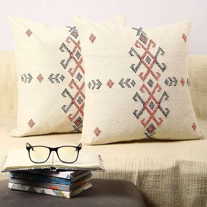 Trade Star 100% Cotton Handwoven Pillow Cases Decorative Sabra Cushion case Beautiful Sabra Kilim Pillow Shams Handloomed Pillow Covers 18x18 Inches Set of 2 Throw Cushion Covers