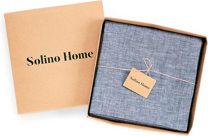 Solino Home European Flax Linen Curtain Chambray Indigo, 52 x 96 Inch Light Filtering Rod Pocket Curtain 96 Inch, 100% Pure Linen Window Treatment for Living Room, Bedroom - 1 Panel