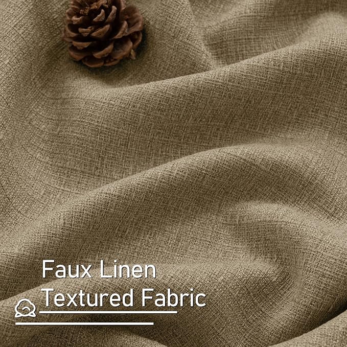 LAMIT Natural Linen Thermal Curtains for Living Room, Grommet Thick Light Reducing Curtains Window Burlap Light Filtering Panels for Bedroom/Farmhouse, Set of 2 Panels, W52 x L108, Tan Brown