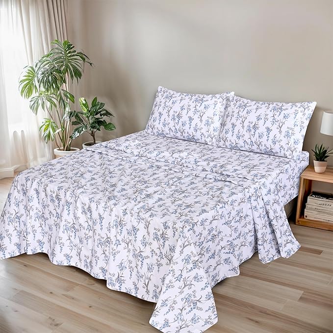 RUVANTI 100% Cotton Organic Percale Sheets Queen Size – Crisp Cooling Bed Sheets for Hot Sleepers, Deep Pocket 15”, Soft Peach Finish, Breathable & Durable Hotel-Style 4 Pcs, Deluxe