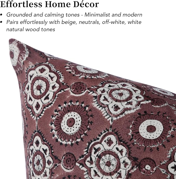 Handmade Block Print 100% Thick Cotton 20 x 20 inch Throw Pillow Cushion Cover with Zipper - Pillowcase for Bedroom, livingroom, Couch, Sofa, Outdoor, Chair, Bed, Home Décor-Uma (Teracotta Pink)