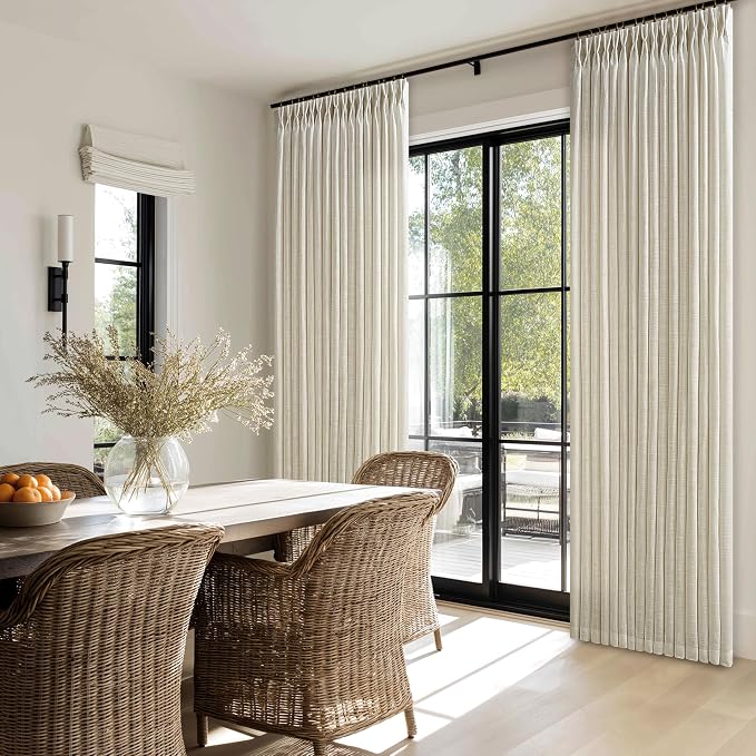 80 Inch Linen Curtains 2 Panels Set for Living Room Bedroom Boho Farmhouse Pinch Pleated Flax Linen Burlap Semi Sheer Back Tab Pinch Pleat Hooks Rings Window Curtain Light Tan Beige 50 by 80 Length