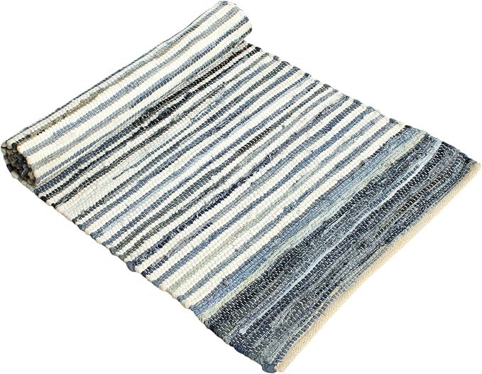 Handmade Cotton Chindi Rug Runner Area Rag Washable Recycled Rugs for Home Décor, Living Room and Bedroom (Blue, 4X6 Feet)