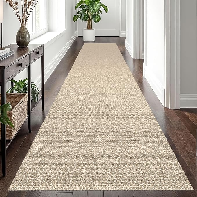 EARTHALL Long Runner Rug 3x12 Ft Non Slip Runners for Hallways Cotton Non Slip Entryway Runner Braided Kitchen Runner Indoor Outdoor Carpet Runners for Entryway, Hall, Foyers, Send/Beige