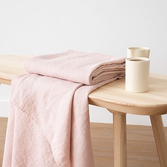 LinenMe Washed Waffle Bath Towel, 39 x 63, Rosa