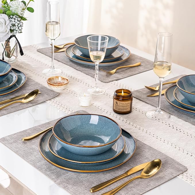 AmorArc Ceramic Dinnerware Sets,Handmade Reactive Glaze Stoneware Plates and Bowls Sets,Highly Scratch Resistant | Dishwasher & Microwave Safe Dishes Set,Service for 6 (18pc)