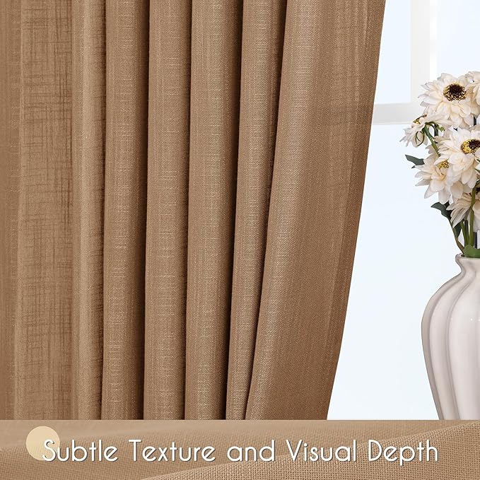 Brown Curtains for Living Room Back Tab Modern Farmhouse Semi Sheer Curtains 108 inches Long 2 Panels Set Muted Neutral Window Curtain for Dining Room Bedroom 52x108