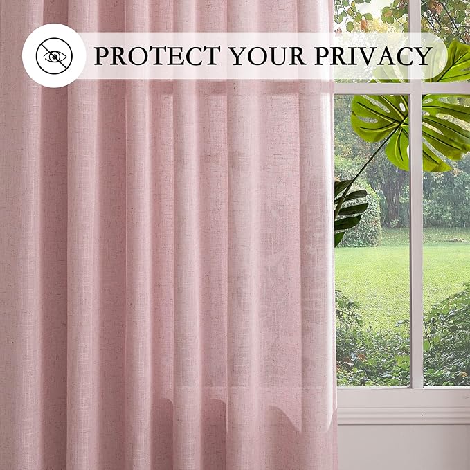MYSKY HOME Pink Sheer Curtains for Girls Bedroom 84 Inches Long Girl Curtain Kids Nursery Window Drapes Living Room Semi Sheer Light Filtering Soft Home Decor Back Tab, 50" x 84", Light Pink, 2 Panels