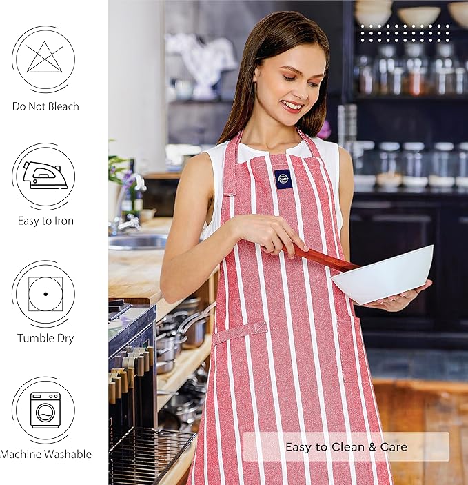 Encasa XO Cotton Kitchen Aprons for Women & Men with Pocket & Towel Loop, Adjustable Neck & Back Strap for Cooking, Baking