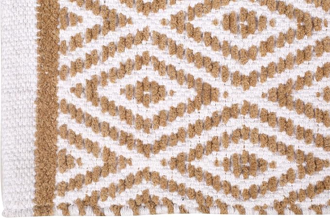 Chenille Cotton Diamond Rug 21x34 Inches - Linen, Reversible Small Soft Washable Front Door Mat Ideal for Kitchen, Entryway, Bathroom | Beige Farmhouse Boho Accent Indoor Throw Rugs for Patio