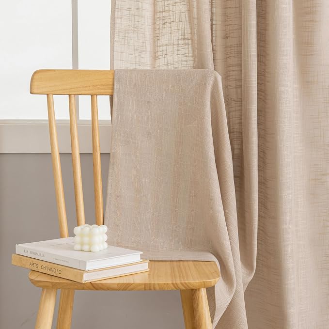 Sheer Curtains - Light Filtering, Machine Washable Tab Top Drapes for Living Room Bedroom (Tan, 52" W x 63" L, Pack of 2)