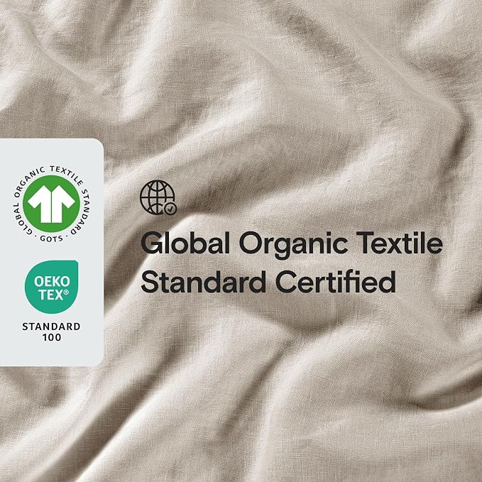 Sijo Stone Washed Organic French Linen Bed Sheet Set, GOTS Certified Organic, Best Cooling Linen Sheet Award by Sleep Foundation, 3 Piece - 2 Pillowcases and 1 Fitted Sheet (Classic, King)