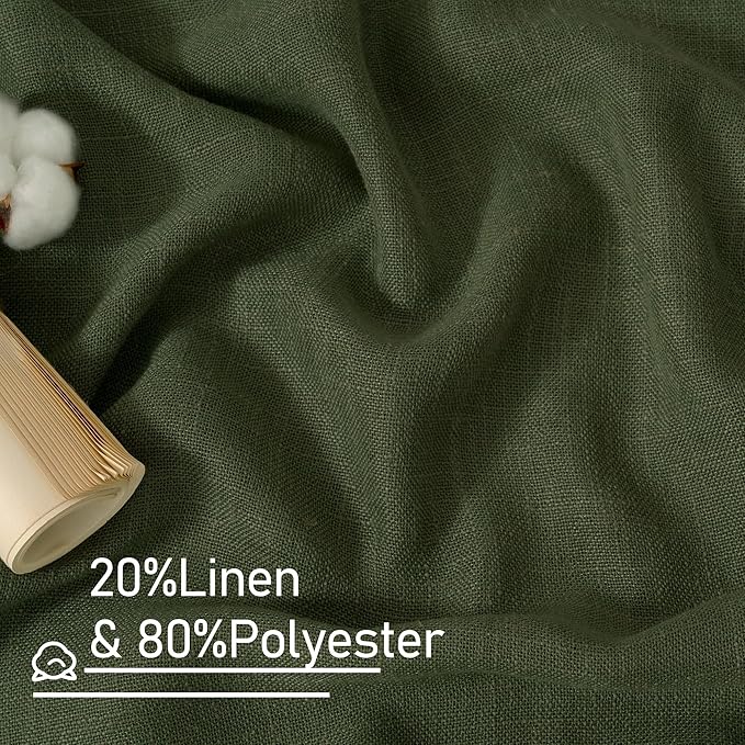 LAMIT Olive Green Linen Kitchen Curtains 24 Inch Length, Semi Sheer Light Filtering Window Panels Back Tab and Rod Pocket Drapes for Basement/Small Windows, 25 x 24 Inch, 2 Panels