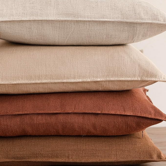 Foindtower Pack of 2, Decorative Linen Soild Throw Pillow Covers Soft Accent Cushion Case Farmhouse Neutral Pillowcase for Chair Couch Sofa Bedroom Living Room Home Decor 24 x 24 Inch Fall Rust Orange