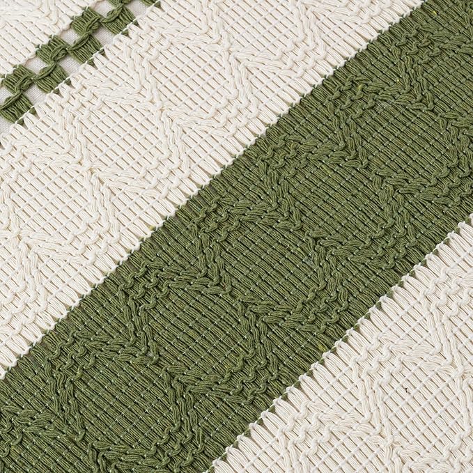 Fancy Homi Set of 2 Boho Moss Green Euro Decorative Throw Pillow Cover 26x26 Inch for Couch Bed Bedroom, Aesthetic Modern Organic Farmhouse Room Decor, Soft Cotton Accent Macrame Woven Cushion Case