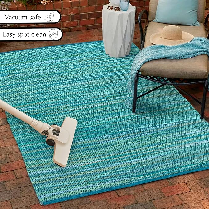 Ramanta Home 100% Cotton Hand Woven Tonal Chindi Rag Rug 3'x5' - Teal, Recycled Reversible Rugs, Boho Rustic Farmhouse Rugs for Living Room, Dinning Room, Kitchen Floor Mats - 36"x60"
