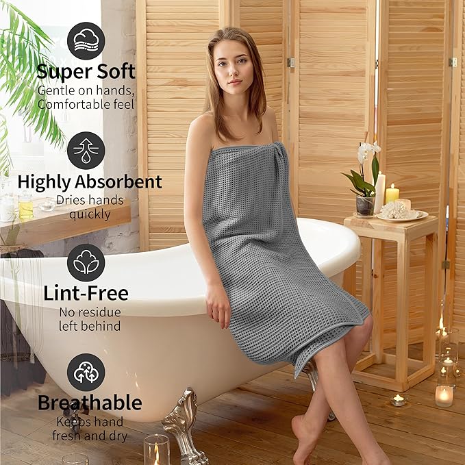 MICROFI New Microfiber Waffle Bath Towels, 2 Pieces, Oversized, Soft, Absorbent, Fast Drying, Lint Free 430 GSM (Gray)