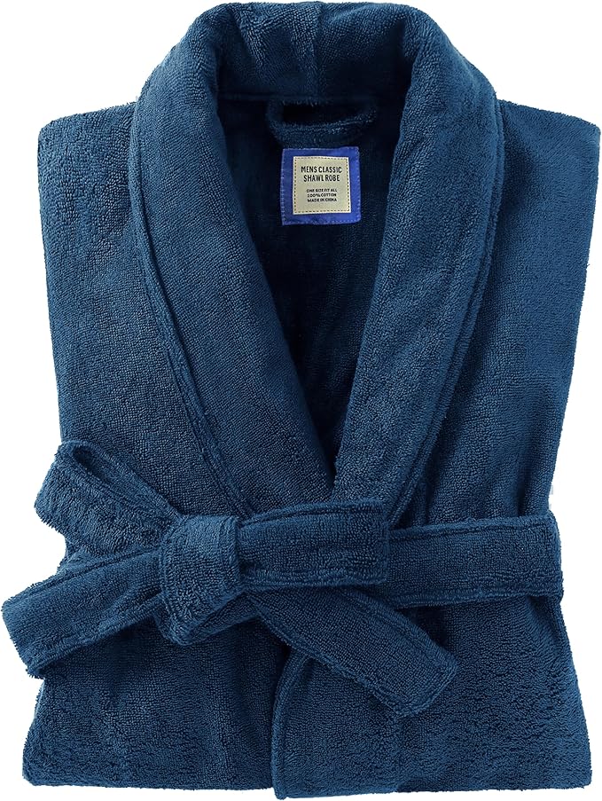 Men's Robe,Pure Cotton Robe for Men,Absorbent Bathrobe,Luxurious Terry Cloth Bathrobe with Shawl Collar
