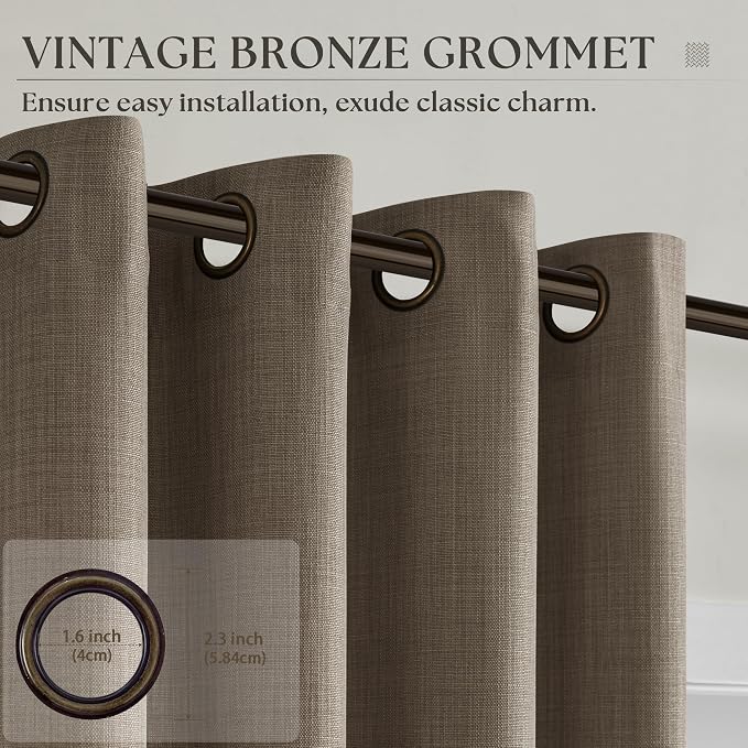Dark Brown Flax Linen Curtains 108 Inch Long 2 Panels Set Bronze Grommet Semi Sheer Light Filtering Privacy Floor To Ceiling Curtains for Living Room 108 Inch Length Boho Rustic Farmhouse Drapes