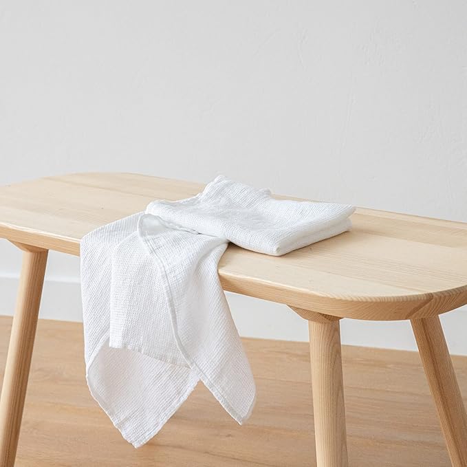 LinenMe Washed Waffle Hand and Guest Towels, 20" x 28", Optical White