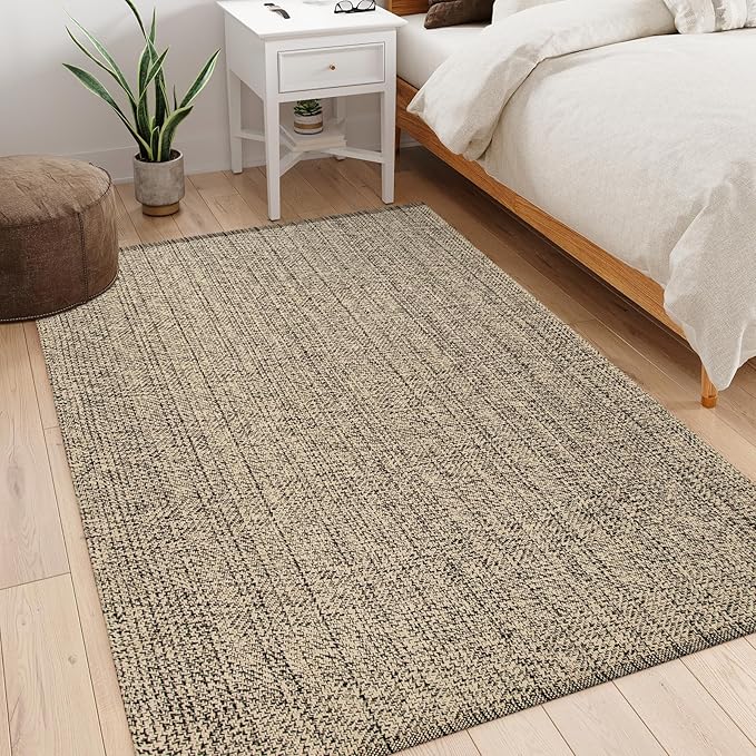 LEEVAN Washable Kitchen Rug 5' x 8', Natural Bathroom Rug, Reversible Living Room Rugs, Farmhouse Low Profile Bedroom Rugs, Modern Nursery Carpet for Foyer Laundry/Proch Decor